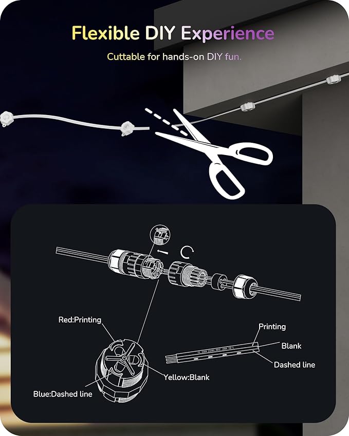 EDISHINE Cuttable Permanent Outdoor Christmas Lights PRO, 100FT 60 LED RGB+IC+Warm White Eave Light, 111+ Scene Mode, Smart APP/Voice & Remote, IP67 for House Year-Round Decor, Work with Alexa, Google