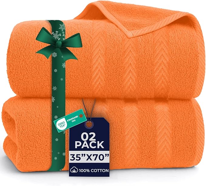 DAN RIVER 2 Pack Luxury Bath Sheets 35x70, 600 GSM, Soft & Quick Dry 100% Ring Spun Cotton Towels Ideal for Hotels, Spas, Gyms & Salons Extra Large, Orange
