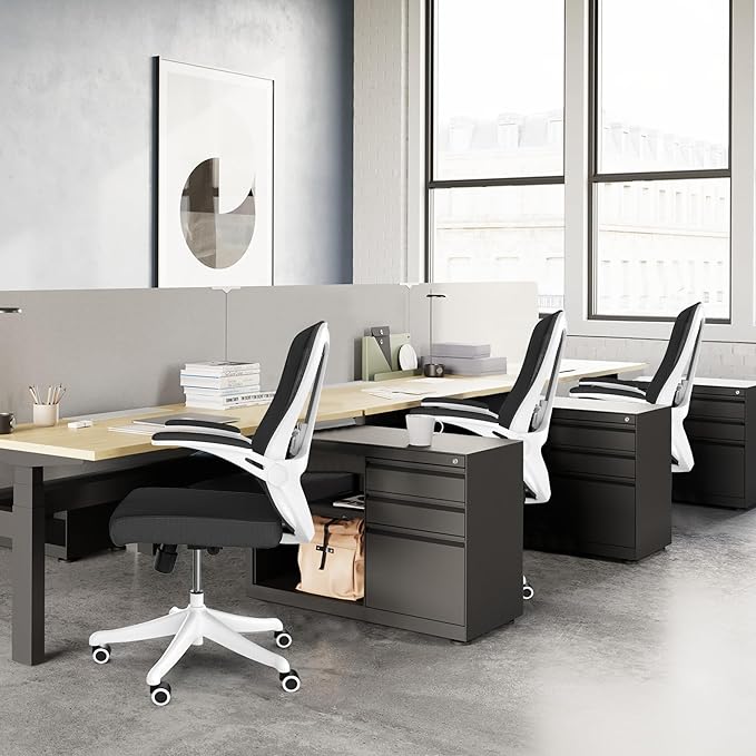 Office Chair,Ergonomic Comfy Home Desk Chair with 350LBS Capacity,High Back Gaming Chair with Wheels,Mesh Computer Chair,Lumbar Support, Adjustable Headrest,Flip-up Armrest (04Black)