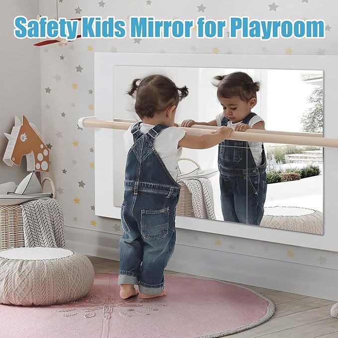 Full Length Wall Mirror Tiles, 12"x 12" x 12Pcs Acrylic Mirror Wall-Mounted, Shatterproof Non Glass Safety Mirrors Great for Baby Kids Playroom