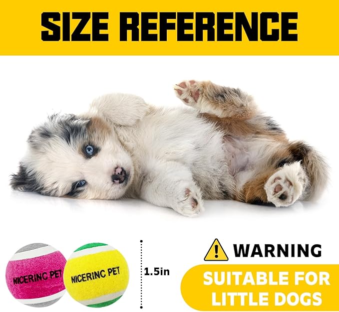 HOCTRAKA, NICERINC PET X-Small Dog Tennis Balls Dog Toys Ball 1.5" Pack of 12, Fit Ball Launchers
