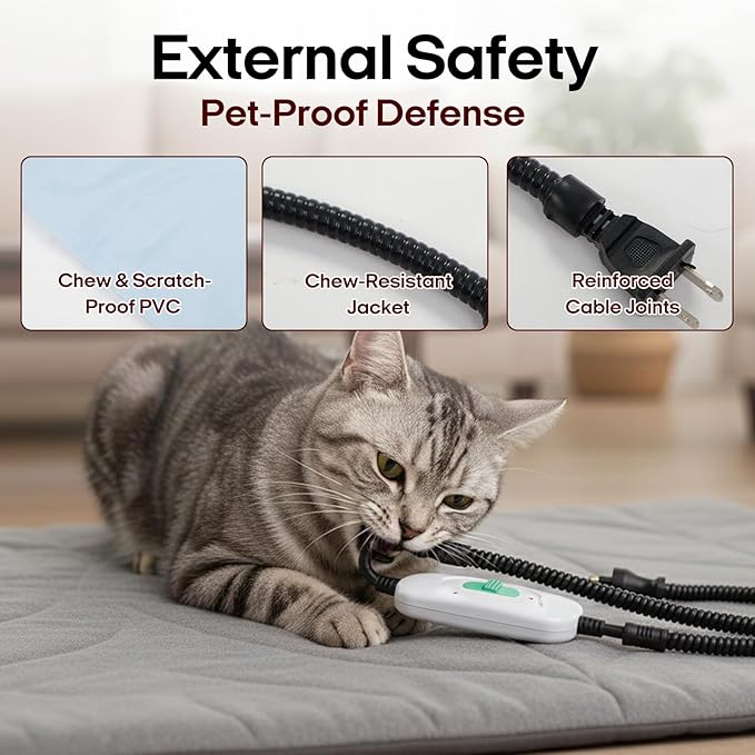 Dog Heating Pad (31"x20") - Waterproof Electric Heated Mat & Pet Bed for Indoor and Outdoor Use, Chew Resistant Cord, Machine Washable Cover with Wheat Pattern Quilting, for Cats and Pets