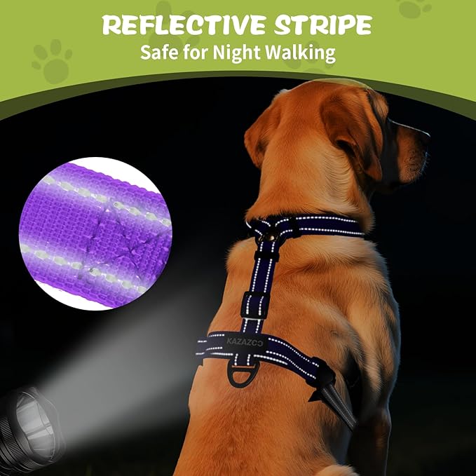 No-Pull Harness,Y-Shaped Design,Buckle-Neck Balance Harness with Reflective Stitching, Ideal for Dog Training and Night Walking, Padded Handle, Durable High-Tensile Nylon-Purple-S