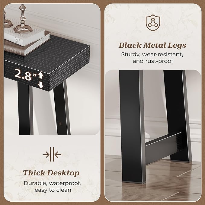 Huuger Entryway Console Table with Charging Station, USB-C Port, 53.9 Inch Sofa Table with Metal Legs, Entry Hallway Table with Deeper Desktop, Modern Behind Couch Table, Black