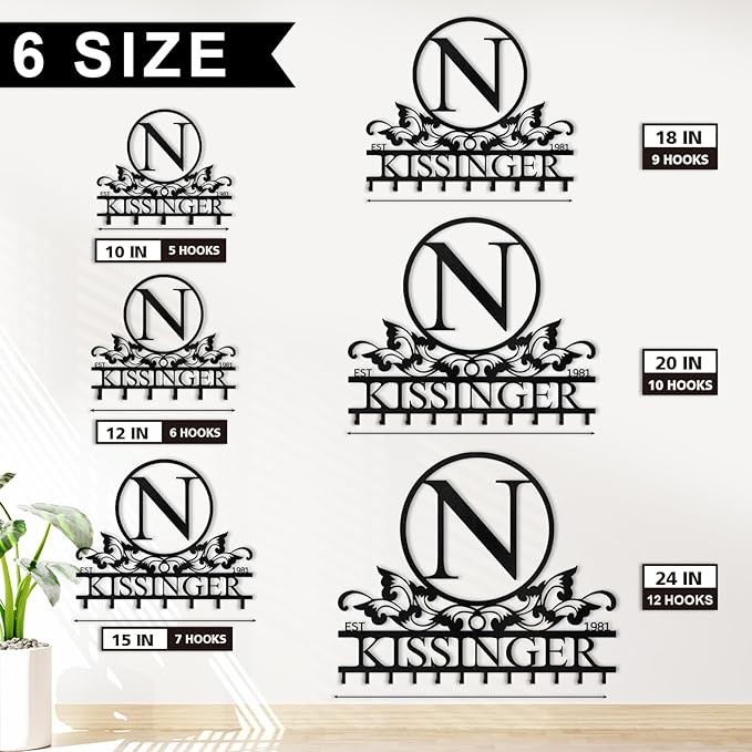 Personalized Metal Key Holder Wall Mount, Custom Family Name Key Holder for Wall, Decorative Key Rack, Home Decor for Entryway Kitchen Hallway Bedroom, Housewarming Gifts Color02