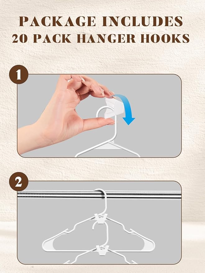 HOUSE DAY White Plastic Hangers 50 Pack with 20 Connector Hooks, Premium Slim Space Saving Closet Organizers, Non-Slip & Heavy Duty Clothes Hangers for Coat, Suit, Shirt, Dress