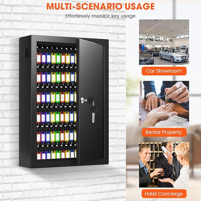 125 Key Lock Box Wall Mount with Anti-Theft Deposit Key Slot, Key Cabinet with Key Hooks & 125 Tags Key Labels, Key Safe for Hotels & Office & Companies & Car Dealerships