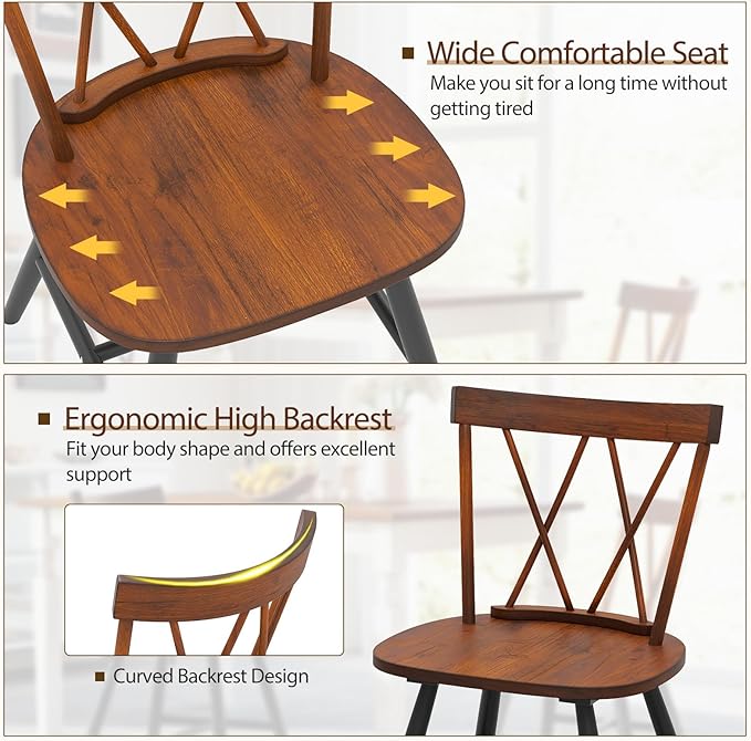 Giantex Windsor Dining Chairs Set of 2, Farmhouse Wooden Kitchen Chair w/Cross Back, Wide Seat, Rubber Wood Frame, Armless Side Chairs for Kitchen, Dining Room, Living Room, Restaurant, Dark Oak