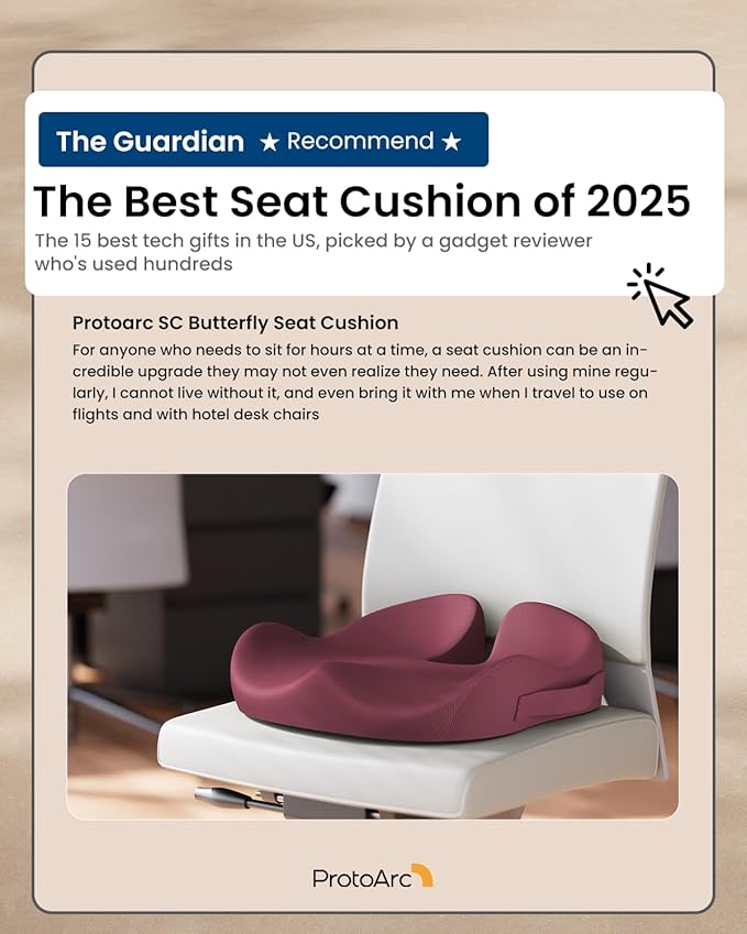 ProtoArc Seat Cushion, Office Chair Cushion for Sciatica, Coccyx Cushion, Ergonomic Memory Foam Seat Cushion for Car, Home, Pressure Relief Pad for Hip, Tailbone, All Day Comfort - Wine Red