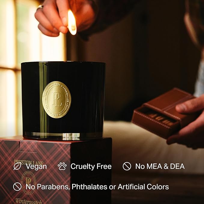 Preston Lane Luxury 3-Wick Scented Candle, Winterwatch, 24 oz Hand-Poured in USA | Long Burn Time (40–50 Hrs), Vegan Soy Wax Blend, Decorative Ceramic Vessel, Fine Italian Fragrance