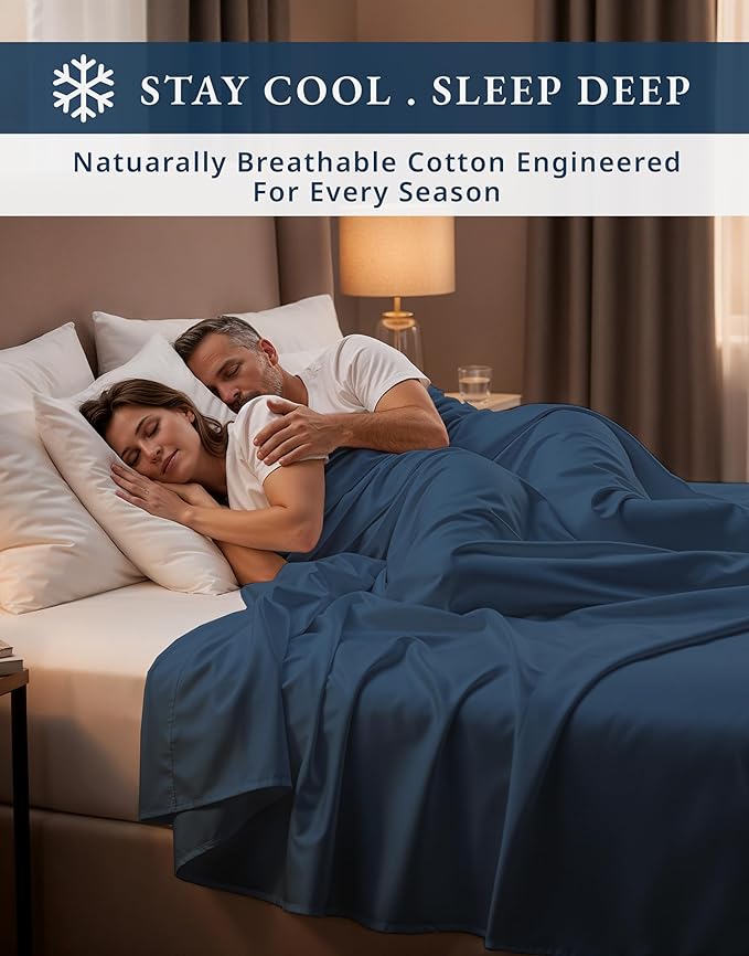 LANE LINEN 100% Egyptian Cotton Cal King Sheet Set, 15 inch Deep Pocket Fully Elasticized French Reinforced Pocket Seams for Soft, Comfy & Fresh Bed Eco Friendly Cooling Sheets - Estate Blue