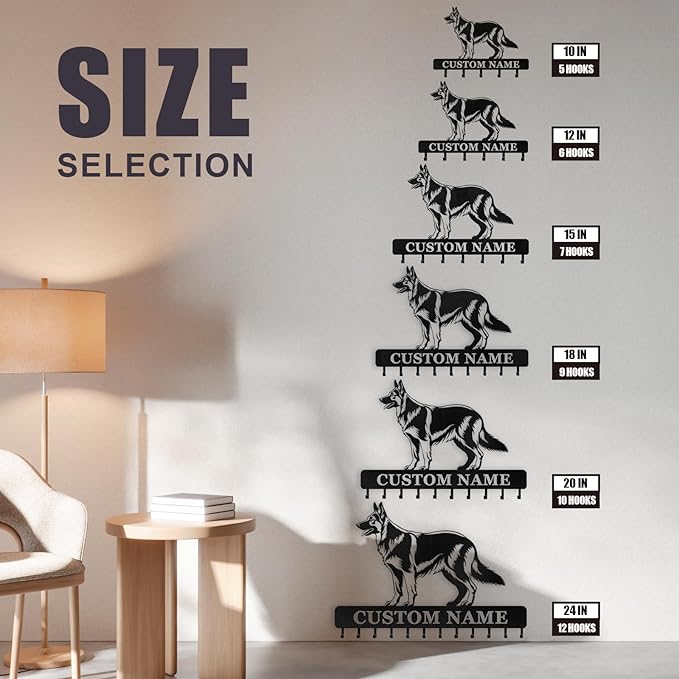 Personalized Dog Leash Holder for Wall - Custom Metal Wall Mount, Dog Leash Hooks, Coat Rack Key Organizer for Entryway