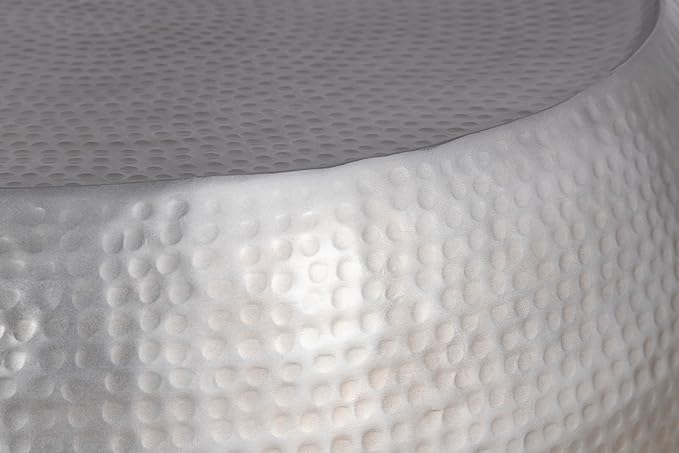 Modern Contemporary Round Aluminum Material 32" Coffee Table and 21" Height End 2PC Table Set with Glossy Hand Hammered Design Antique Silver