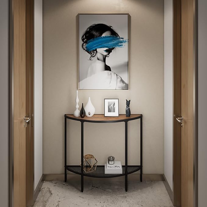 SAYGOER Entryway Table 2 Tier Small Console Table with Storage Half Moon Sofa Couch Table Mid Century Modern Narrow Entry Way Tables, 36.22" D x 11.8" W x 31.5" H, Easy Assembly, Dark Walnut