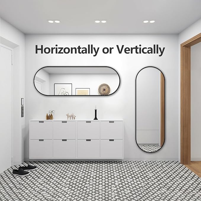 Oval Full Length Mirror, 71"×24" Wall-Mounted Floor Mirror with Metal Frame, Ultra-Clear Explosion-Proof Dressing Mirror, Simple and Classic Deco for Cloakroom/Bedroom/Living Room, Black