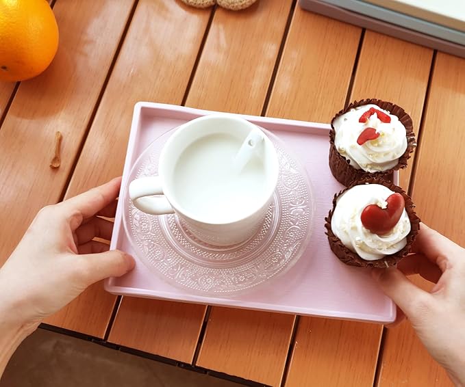Small Pink Mini Serving Tray (8.5 x 6.3 inch) for Serving Accessory, Spa, Coffee, Drinks, Wine, Tea, Bar, Party, Seasoning, Perfume or Display Use.