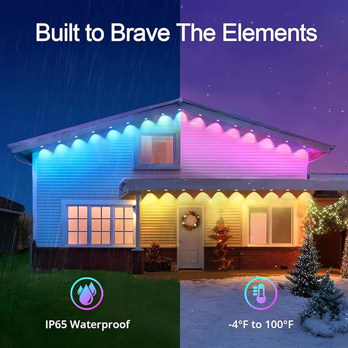 wowlite Permanent Outdoor Lights 50FT, RGBIC Smart Eave Lights with 36 LEDs, IP67 Waterproof, 110+ Scene Modes for House, Daily & Holiday Decorations, Christmas, Compatible with Alexa & Google