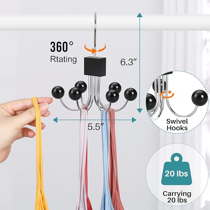 TOPIA HANGER Sweatshirt Hangers 2-Pack with 6 Wooden Balls, Purse Hanger, Scarf Hanger, Wooden Closet Hooks, Handbag Organizer, Bra Hanger, Accessory Organizers for Scarf, Tanktop, Hat, Hoodie CT82B