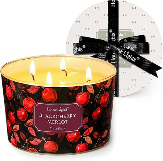 HomeLights Soy Wax Candles for Home Scented, 4-Wick Candles in Blackcherry Merlot Scented, Aromatherapy Candles Gift for Parties, Relaxing, Eclectic Mixed Styles, 18oz