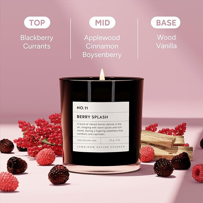 Berry Splash Luxury Scented Candles, 9oz Soy Wax Candles for Home Scented, BlackBerry, Boysenberry & Woods Scent, Long Burning Time, Gifts for Christmas, Women, Friends, Men, Mom, Teacher