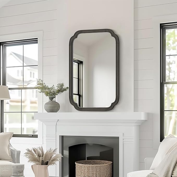 HOMECOOKIN Wood Bathroom Mirrors for Wall Mounted, 20" x 30" Rustic Wood Frame Wall Mirrors Decorative for Living Room or Bedroom Vanity Mirror (Black) A