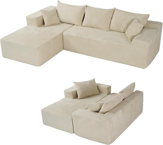 Beige Sectional Couches for Living Room, Boneless Couch with L-Shape Chaise, Modular Sofa in Box with Deep Seat, No Assembly Required
