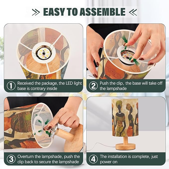 Bedside Lamp African American Black Womens Basket Table Lamp with USB Port Wood Base for Living Room,Bedroom,Nightstand,Office 214a5266