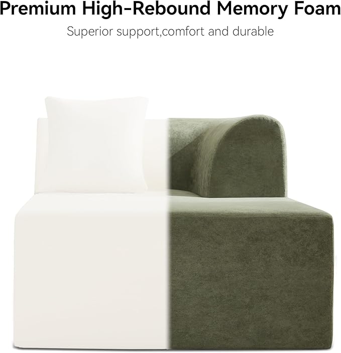 140''Oversized Cloud Velvet Curved Sectional Couch, Boneless Couch with L-Shape Chaise, Upholstered Compression Memory Foam Modular Sectional Sofa for Living Room, No Assembly Required, Green