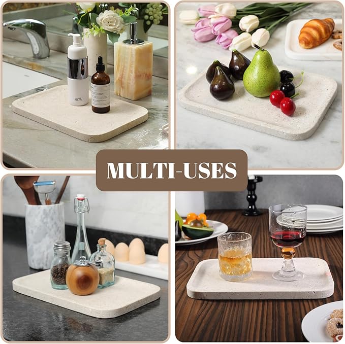 Koville Marble Vanity Tray, 12"x8" Marble Catchall Tray for Countertop Bathroom Kitchen Dresser, Rectangular Decorative Stone Tray for Jewelry Cosmetics Perfume Trinket(Brown)