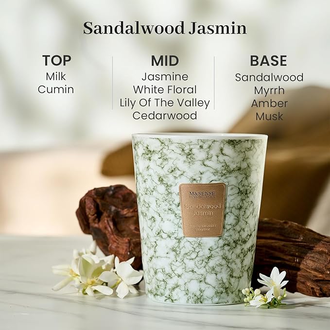 M&SENSE Extra Large Candle 35oz 150H SandalwoodJasmin Scented Candle,3 Wick Highly Scented Jar Candle, XL Candles Gift for Stress Relief, Meditation, Yoga