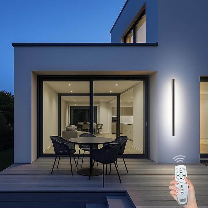 59 Inch Outdoor Wall Lights, 3000K-6000K Led Long Modern Wall Sconce, Ip65 Waterproof 3CCT Color Selectable Porch Lights with Remote Control Lighting Fixture for Porch Garden Garage