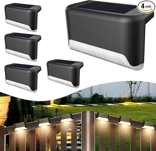 Solar Deck Lights Outdoor, 4Pcs Solar Step Lights, Waterproof LED Solar Lights for Outdoor Stairs, Step, Fence, Yard, Patio, Railing, Garden and Pathway