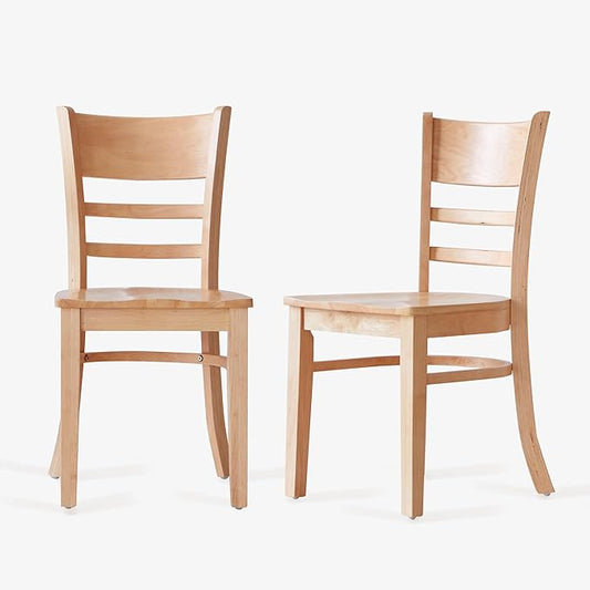 Livinia Cabin Wood Seat Dining Chairs Set of 2, Solid Malaysian Oak Wooden Ladder Back Armless Side Chairs (Natural-Oak)