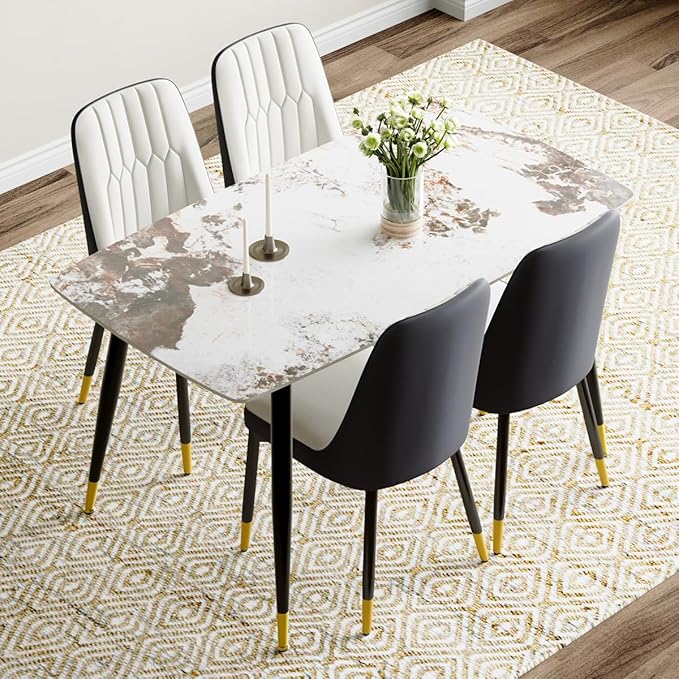 Small Dining Table Set for 4, 50'' Sintered Stone Table, Easy to Assemble, Suitable for Small Spaces