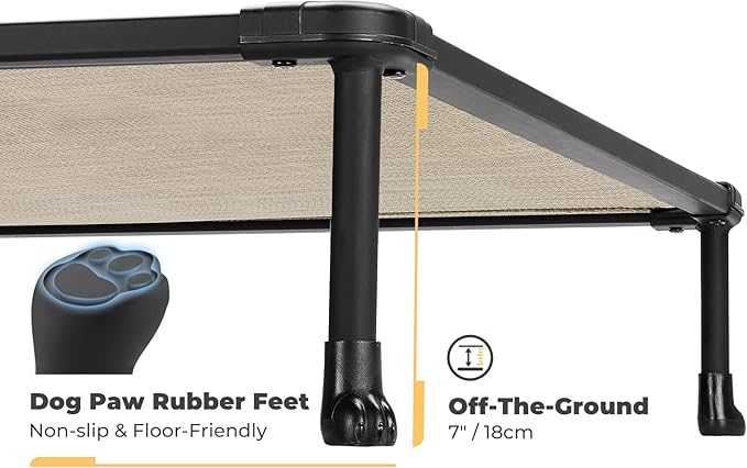 Veehoo Chewproof Elevated Dog Bed - Cooling Raised Pet Cot, Breathable Mesh, Washable & Non-Slip for Medium Dogs, Indoor/Outdoor, Beige Coffee Mat and Black Frame, 32x25inches (Model CWC2203A03)