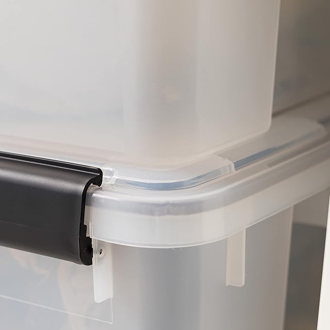 IRIS USA 62.8 Quart Plastic Storage Bin Tote Organizing Container with Durable Lid and Seal and Secure Latching Buckles, 4 Pack