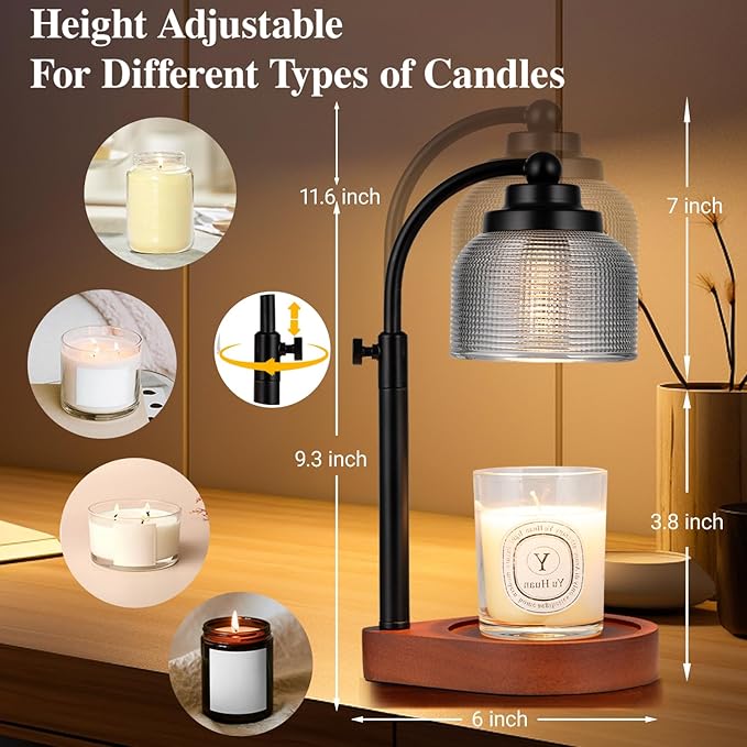 Candle Warmer Lamp Remote Control, Timer and Dimmer, Birthday Gifts for Women Mom Sister, House Warming Gifts Vintage Home Decor, Adjustable Height Wax Melt Warmer for Jar Candles with 2 Bulbs