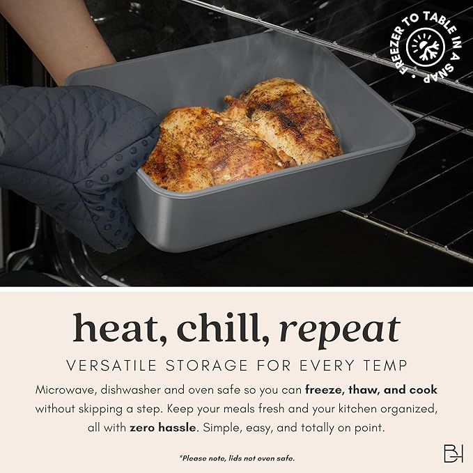 Ceramic Coated Glass Food Storage Container | No PTFE, PFOA, PFAS, and BPA | Reusable Non Toxic Meal Prep Container with Glass Lid | Easy To Store | 11 Cup Rectangle [Smoke]