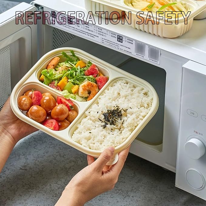 50 Pack of 3-Compartment Disposable Meal Prep Container, 36 Ounce Pre Meal Container, Food Storage Bento Box. Reusable Takeaway Container, Stackable, Microwave Refrigerator Safe.