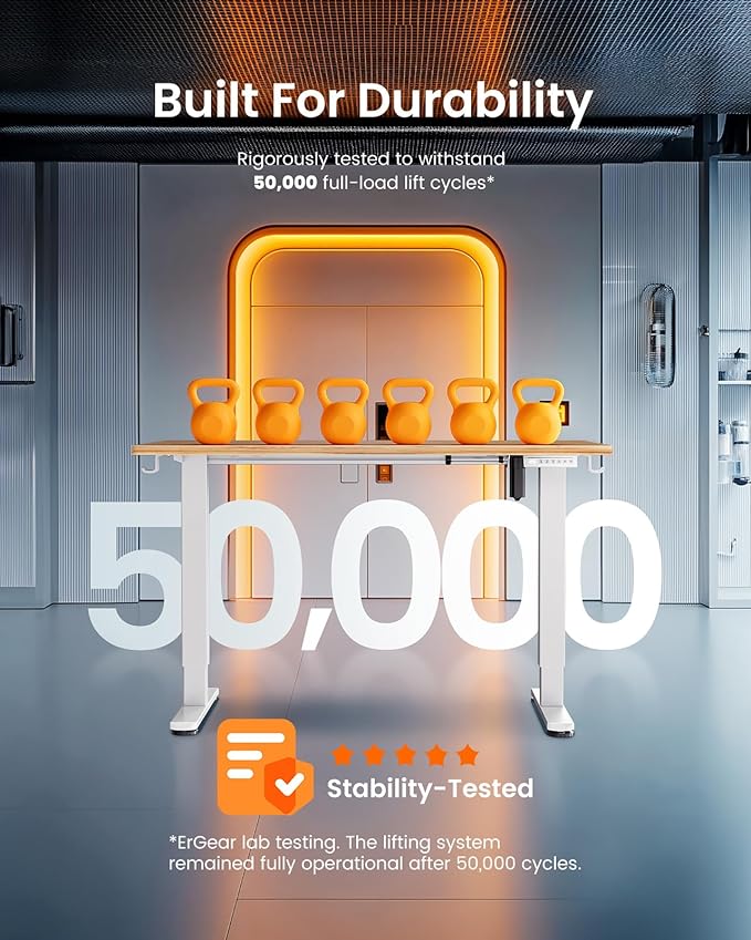 ErGear Height Adjustable Electric Standing Desk, 63 x 28 Inches Sit Stand up Desk, Large Memory Computer Home Office Desk with Two-Piece Desktop (Light Vintage Brown)