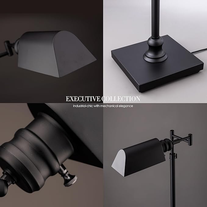 O’Bright Arcadia - Pharmacy Floor Lamp, Full Range Dimming, Swing Arm Task Lamp, E26 Socket, Bulb Replaceable, Adjustable Height 47” to 55”, 360° Rotatable Shade, All-Metal Design, Black