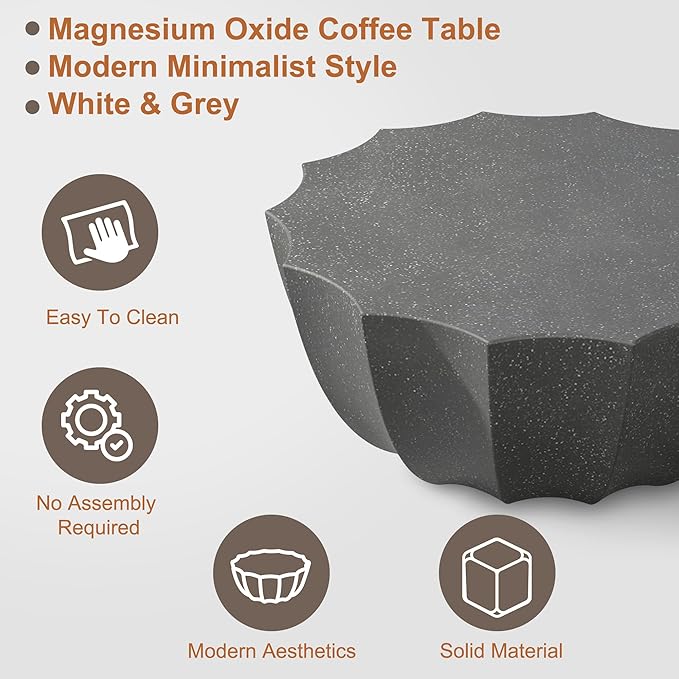 35" Outdoor Round Coffee Table Modern Stylish Design Waterproof & Moisture-Proof No Assembly Required Outdoor Coffee Table for Patio, Garden, Backyards - US Warehouse (Grey)