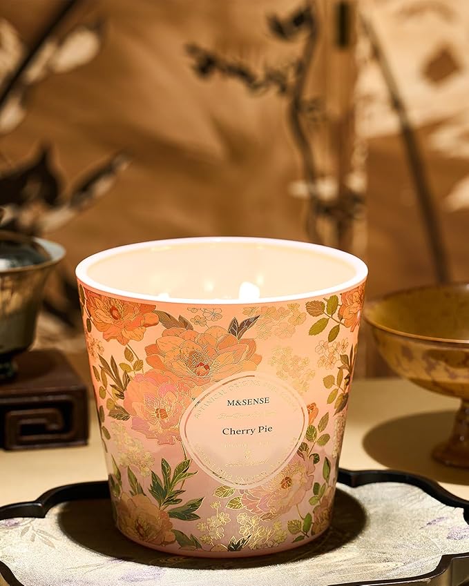 M&SENSE Cherry Pie Scented Candle, 28.2oz 3 Wick Natural Soy Wax Large Candles, Long Lasting Clean Slow Burning No Toxic Décor for Home Relaxation, Romantic Dates & Gift-Giving