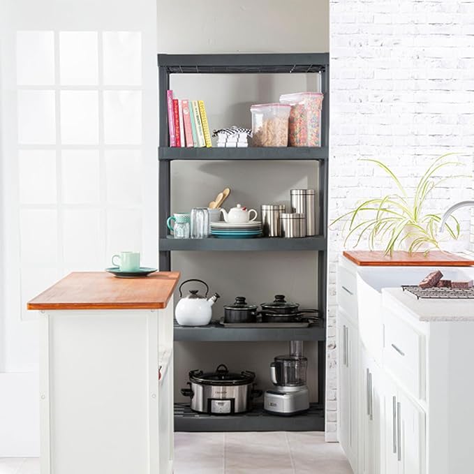 Sterilite 5 Shelf Unit, Heavy-Duty Shelving Storage Rack for Home and Garage, Gray - Multipurpose Plastic Organizer Shelves for Smart Organization