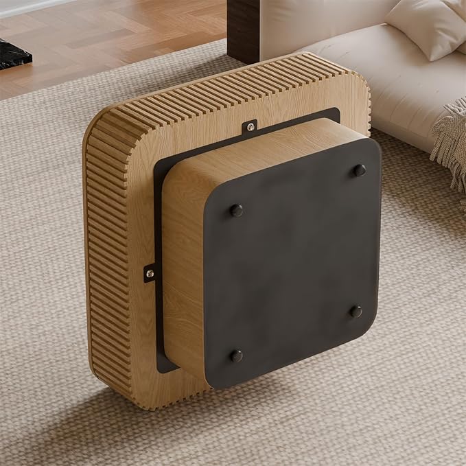 Square Coffee Table for Living Room,Fluted Drum Accent Tea Center Table with Storage,Solid Wood Modern Coffee Tables for Small Space Office Apartment (31.5" L×31.5''W×14''H-Natural)