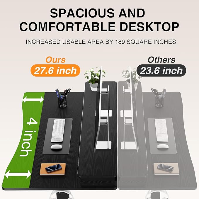 Veken 47.2"×27.6" Standing Desk with Storage Drawers, Adjustable Height Computer Table with Monitor Shelf, Home Office Desk for Study, Gaming, Workstation, Black