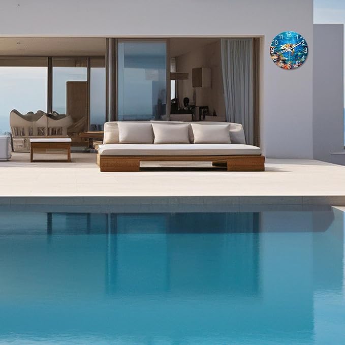 XNM Blue Sea Turtle Glass Clocks for Living Room Decor Ocean Large Wall Clocks Battery Operated 16 Inch Silent Wall Clock Modern