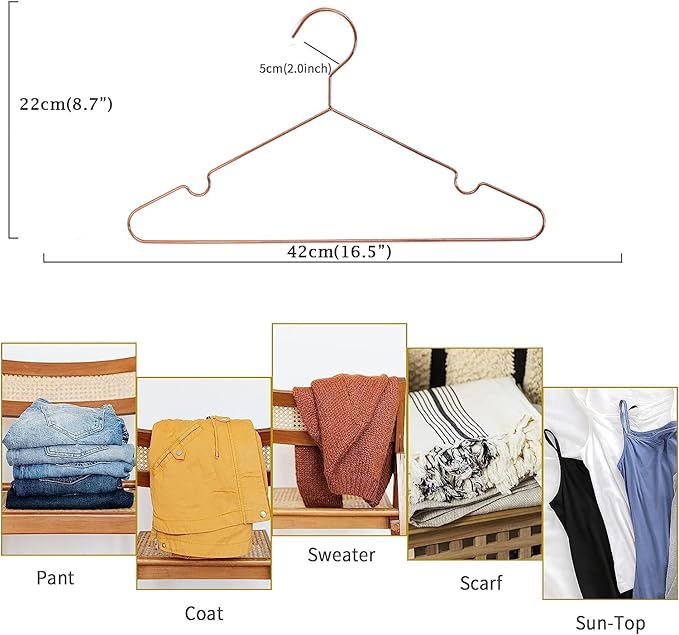 Rose Gold Coat Suit Shirt Metal Wire Standard Clothes Hangers, 30 Pack Heavy Duty Shirt Blouse Hanger 16.5” Coat Suit Bridal Boutique Space Saving Slim Wire Hanger