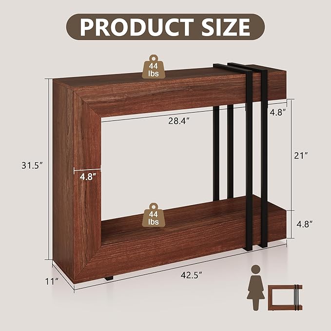 42.5" Console Table Behind Couch, 2-Tier Narrow Entryway Table with Storage, Wood Sofa Tables for Hallway/Entrance/Living Room/Foyer, Walnut Brown
