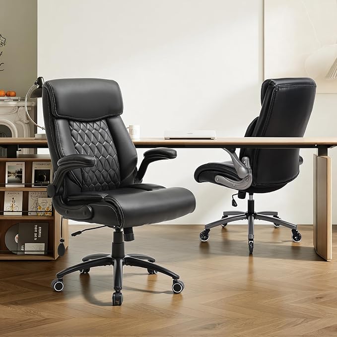 Heavy Duty High-Back Office Chair, Ergonomic Home Computer Chair with Lumbar Support & Tilt Lock, Big and Tall Executive Office Chairs for Work, Black, Set of 2